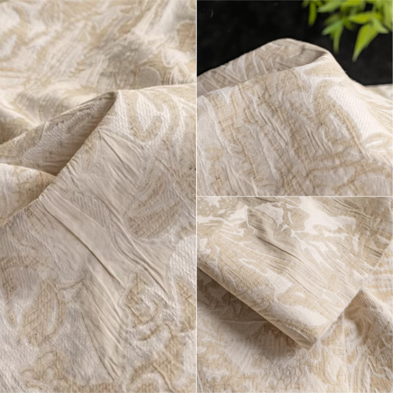 Home Textiles Design - Beige Linen Jacquard Fabric Floral Suit