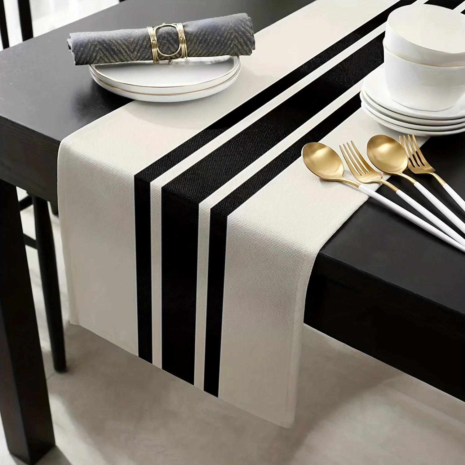 Home Textiles Plaid - 1pc Geometric Stripe Linen Table Runner,
