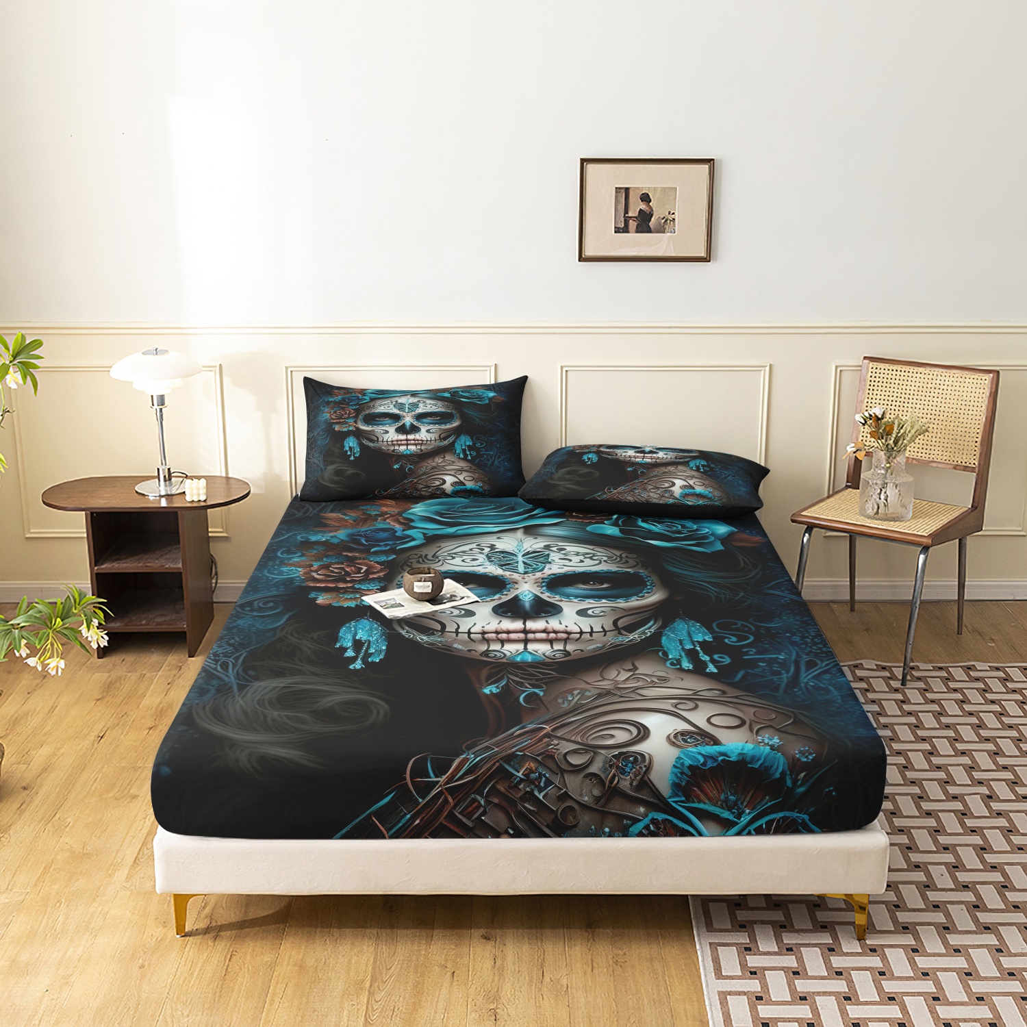 Fitted Sheet Deep - 3Pcs Wild Leopard Print Red Rose