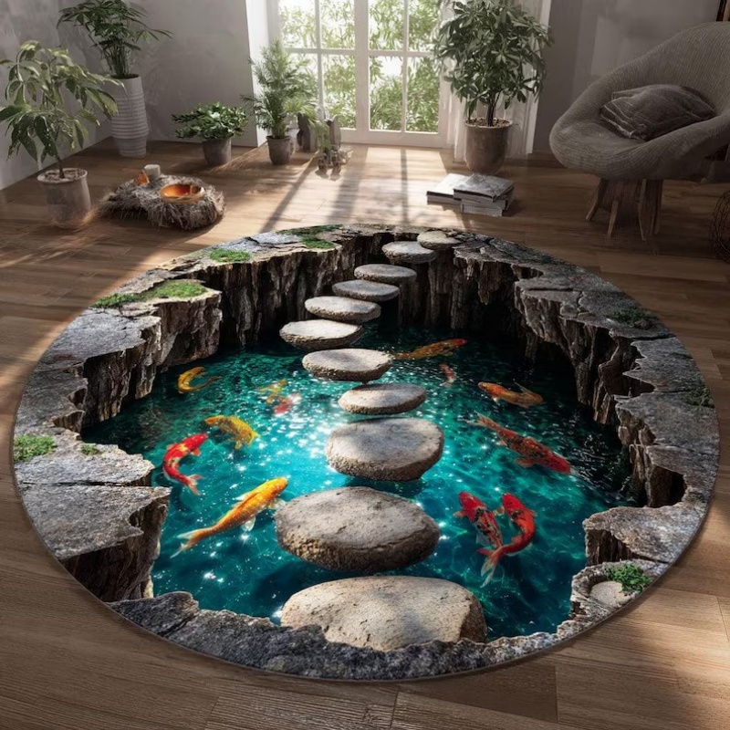 2D Cave Koi Pond Circular Prin - Home Textiles Plaid recension och pris