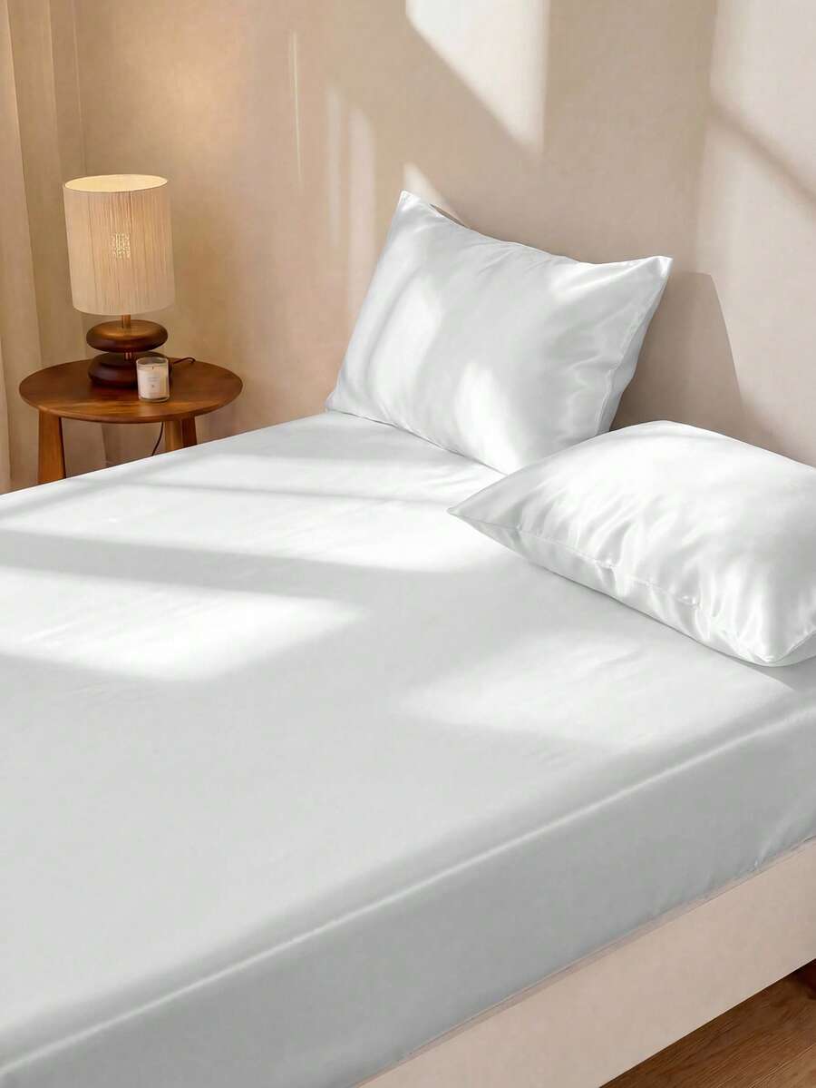 Pure White Satin Like Fitted S - Fitted Sheet Deep recension och pris