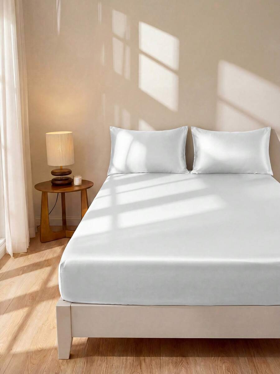 Pure White Satin Like Fitted S - Fitted Sheet Deep recension och pris