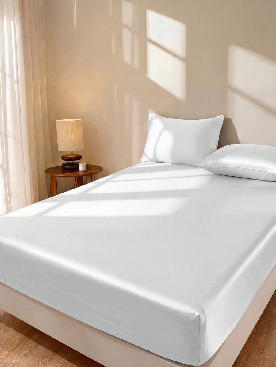 Pure White Satin Like Fitted S - Fitted Sheet Deep recension och pris